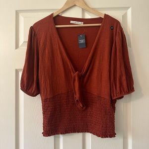 Abercrombie & Fitch Puff Sleeve Smocked Tie Front Top SZ XLG